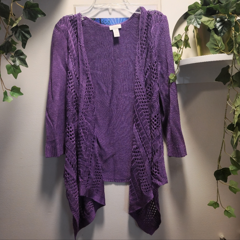 Chico's Purple Open-Knit Cardigan